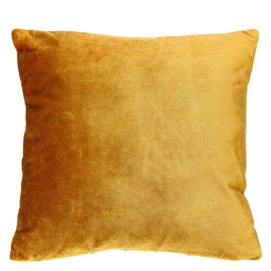 The back of the pillow is gold velvet