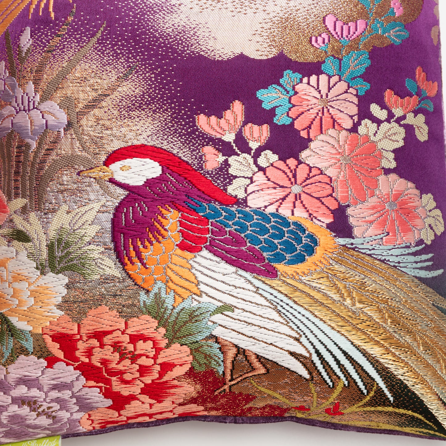 Japanese pheasant bird pillow detail