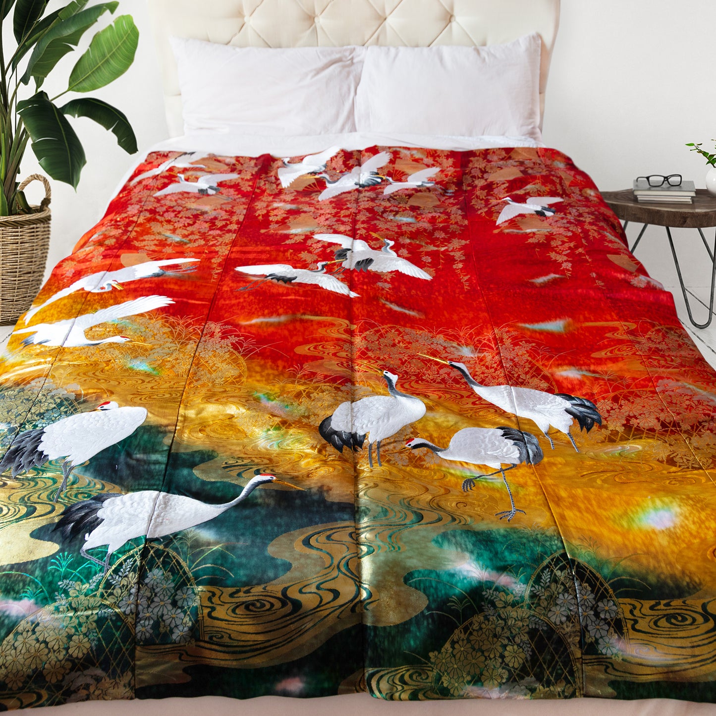Multicolour silk throw made from vintage wedding kimono silk by Hunted and Stuffed