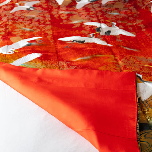 Red silk kimono bedspread throw blanket.