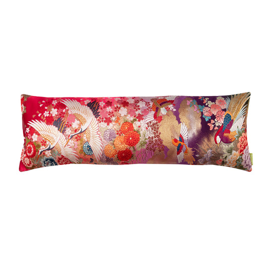 Red kimono bolster with gold accents
