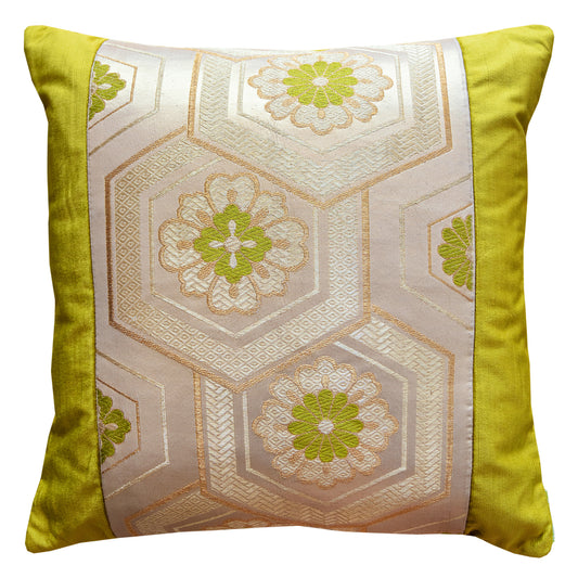Gold Obi Cushion with Chartreuse Green Velvet -19 Inch