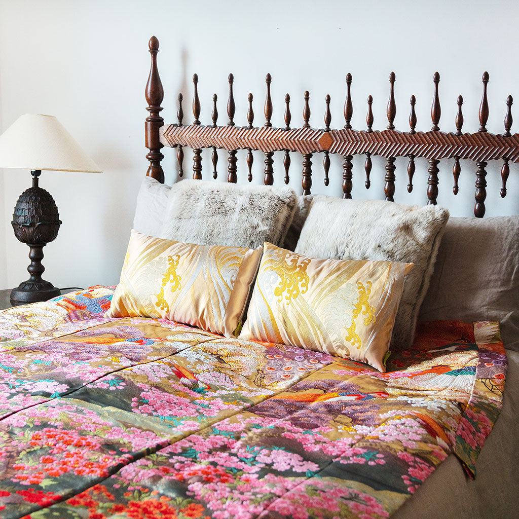 Silk Throw Blanket Vintage Wedding Kimono Bedspread