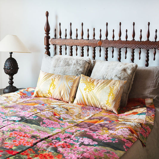Silk Throw Blanket Vintage Wedding Kimono Bedspread