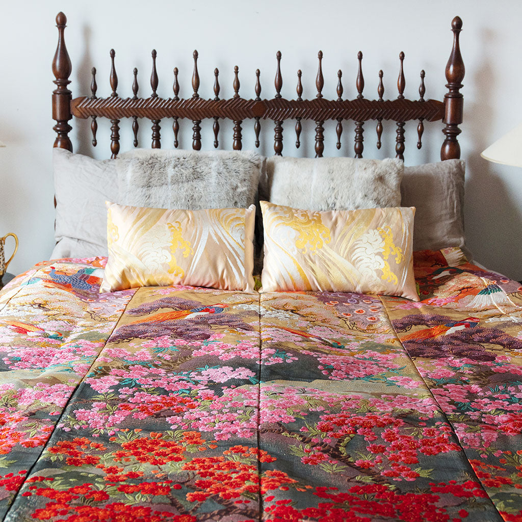 Vintage Wedding Kimono Throw Silk Bedspread