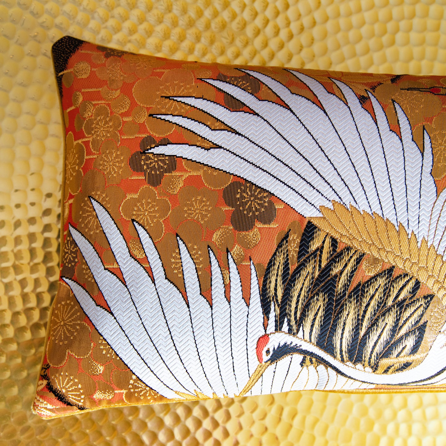 Gold Bolster Pillow made from Vintage Silk Kimono