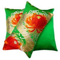 gold and green floral silk pillow set by hunted and stuffed