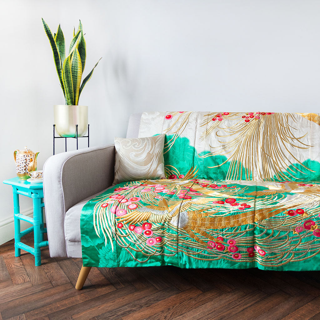 Gold Phoenix Silk Throw Blanket