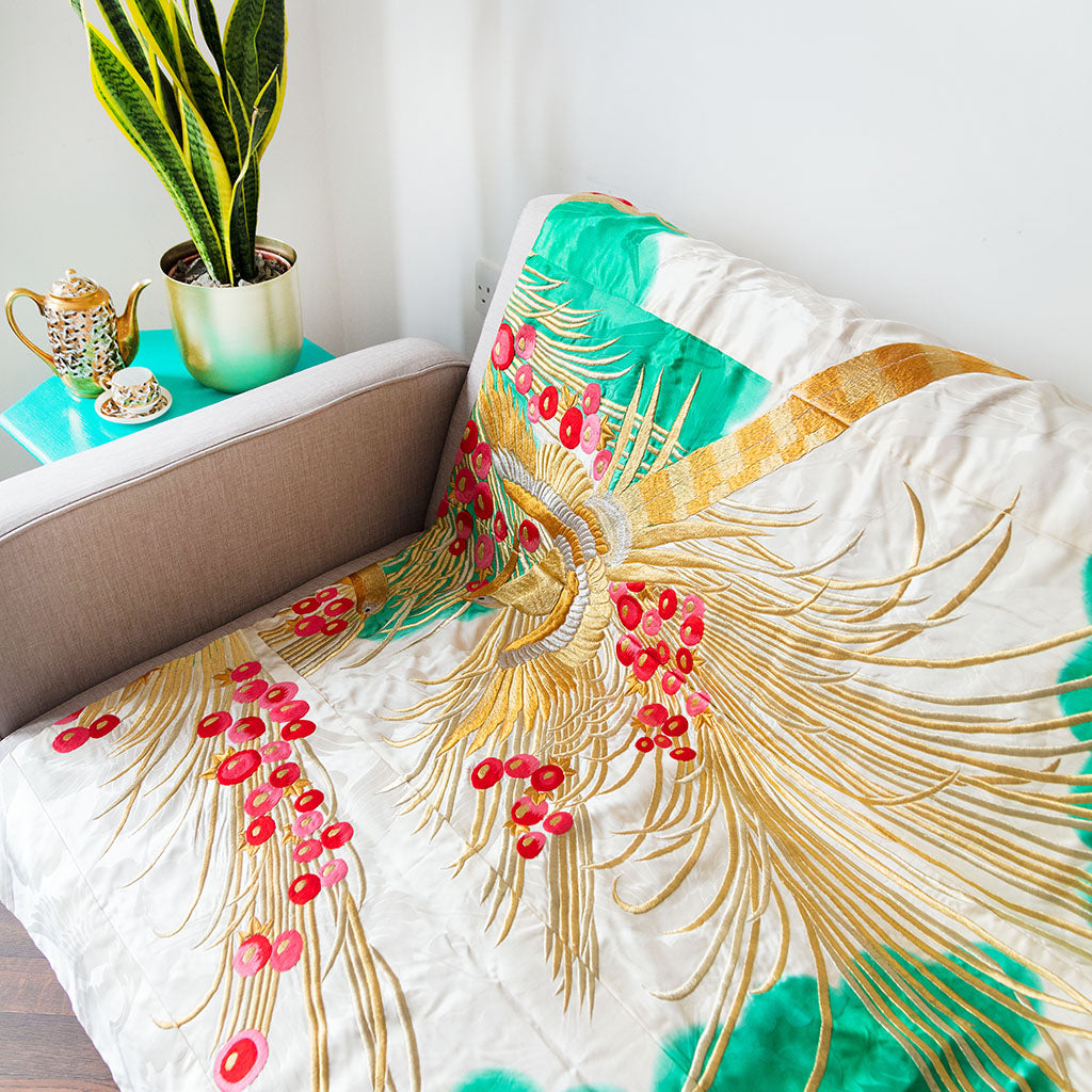 Gold Phoenix Vintage Wedding Kimono Quilt