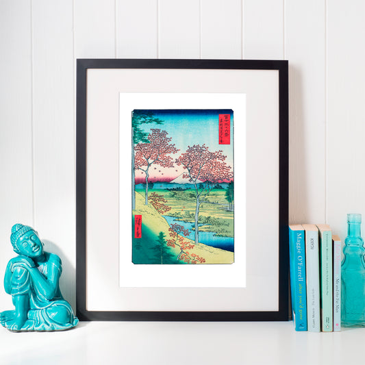 Hiroshige Woodblock Print Sunset Hill Maples
