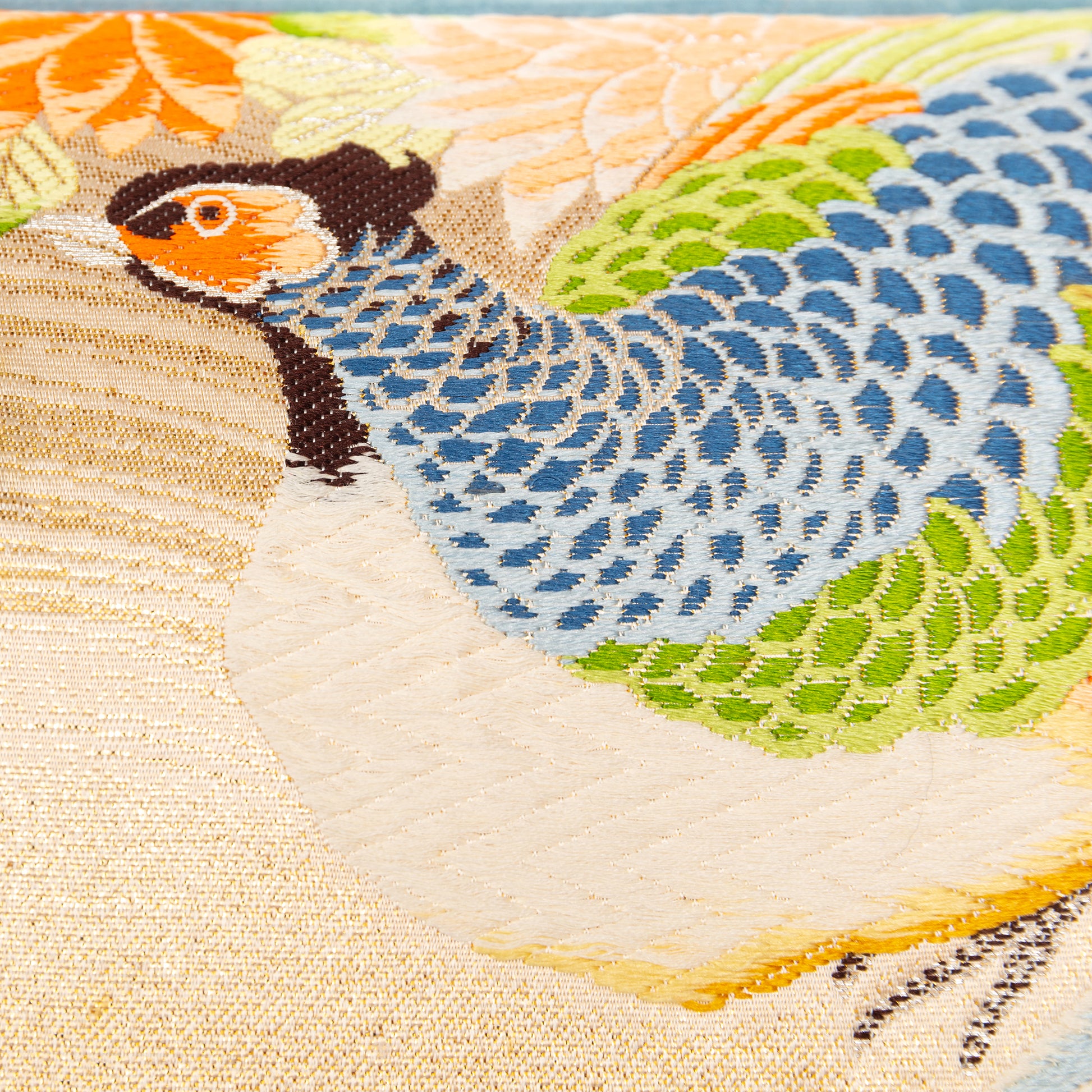 Japanese kimono pillow with pheasants embroidery