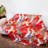Large throw blanket, sustainable repurposed silk kimono by Hunted and Stuffed