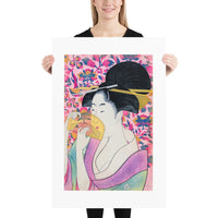 24x36" Lady with comb print Kushi by Kitagawa Utamaro