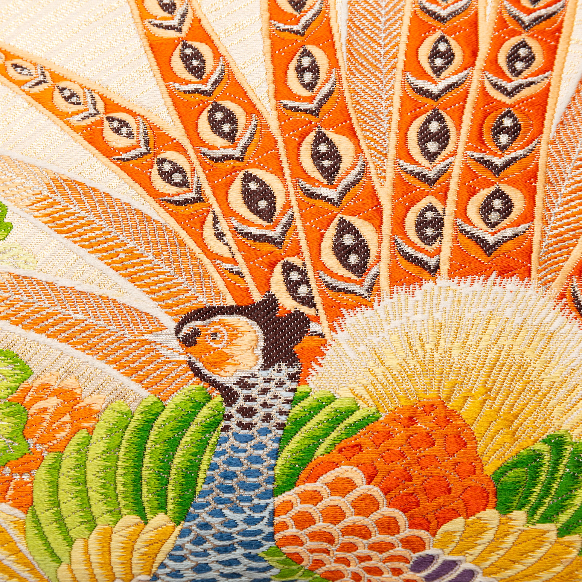 Orange and cream silk designer pillow