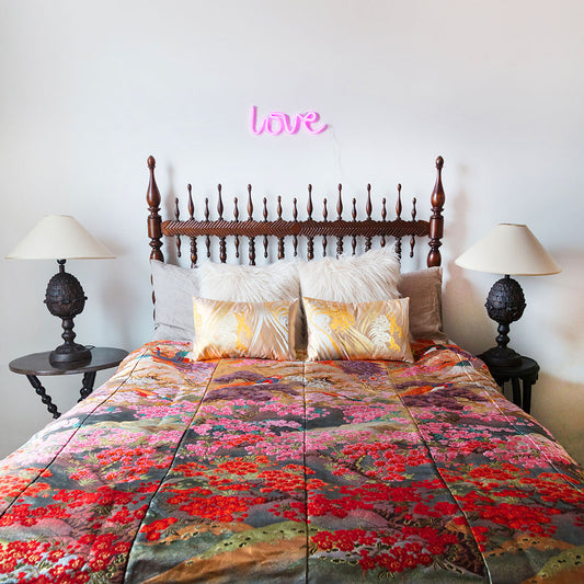 Upcycled Uchikake Throw WEdding Kimono Blanket Love Symbols