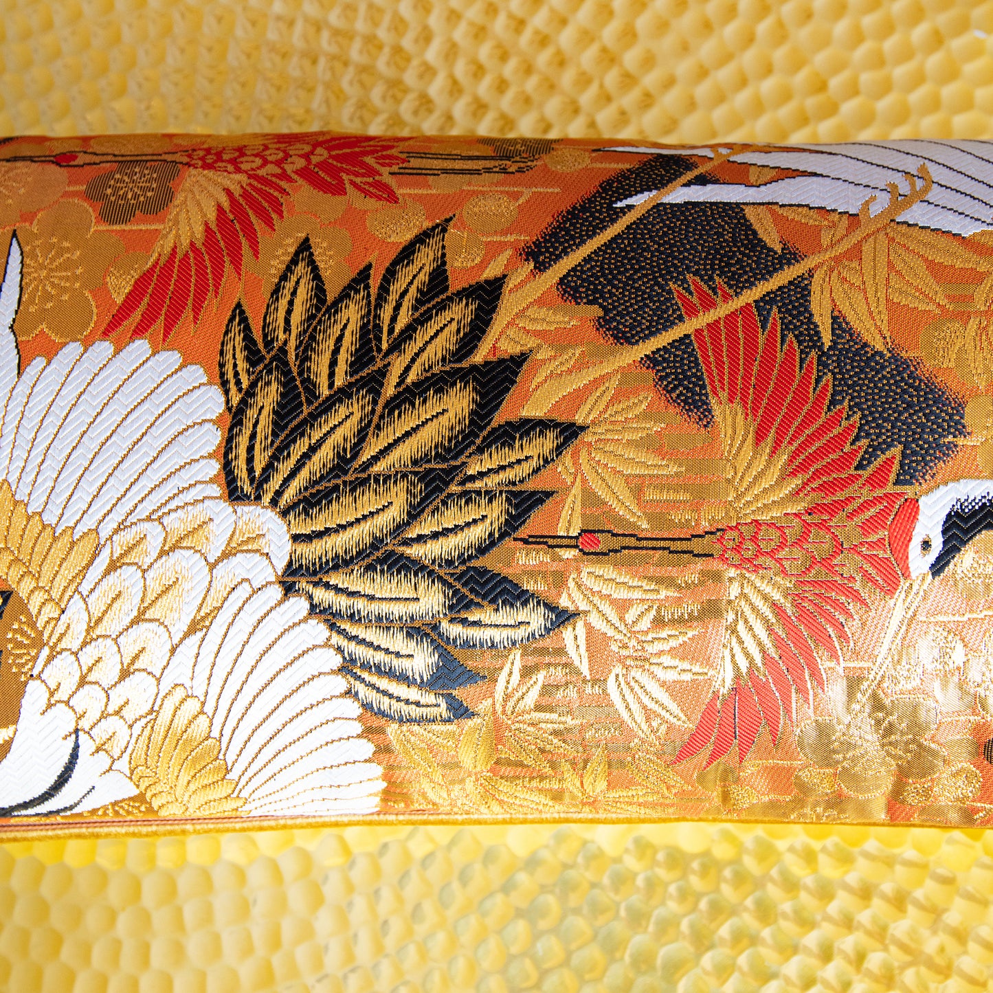 Upcycled vintage wedding kimono silk bolster pillow