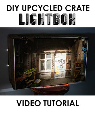 How to make a lightbox with an upcycled wooden crate. Step by step tutorial video.