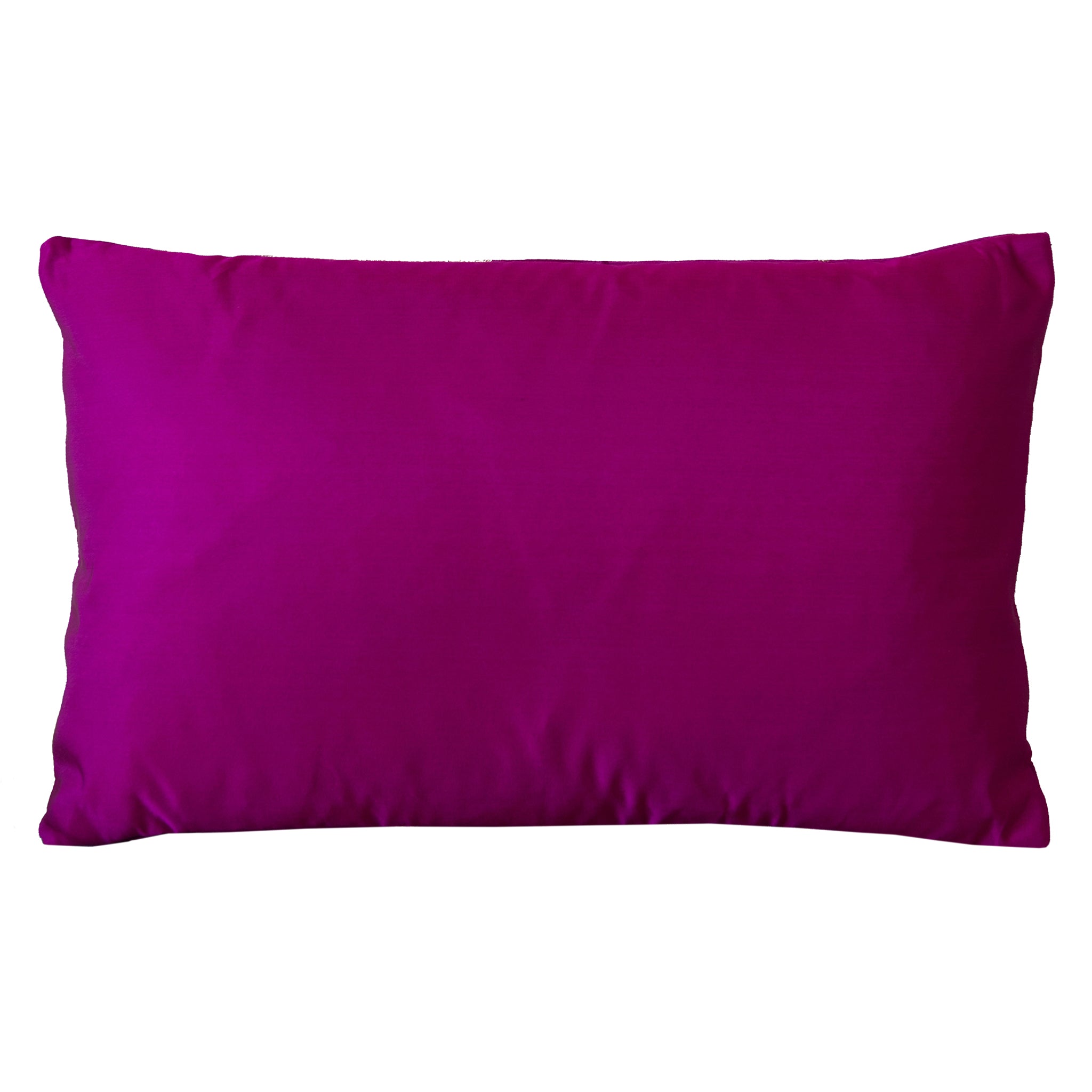 Close-up of gold drum embroidery detail on vintage purple silk obi cushion fabric from a slightly overhead angle