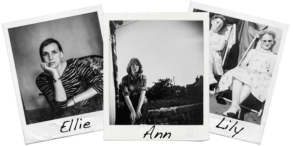 Three black and white photos of three generations of women makers from Hunted and Stuffed with names underneath on a white background