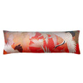 Crane Bolster Pillow in red silk with taupe velvet cover, Hunted and Stuffed, 18-inch length, textured fabrics, decorative