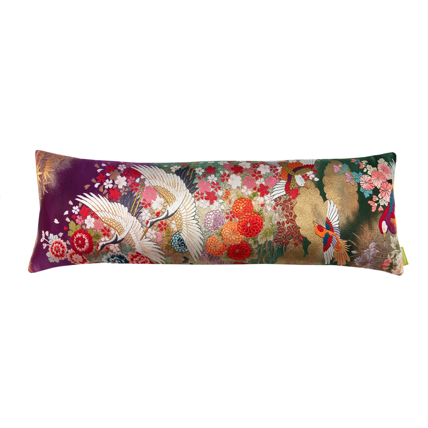 Purple and gold kimono bolster pillow