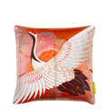 Rising Crane Pillow Peachy Red Silk with Taupe Velvet 12-inch square Obi cushion by Hunted and Stuffed