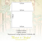 Close-up of multicoloured silk fabric with intricate wedding kimono embroidery and vibrant floral patterns detail on the