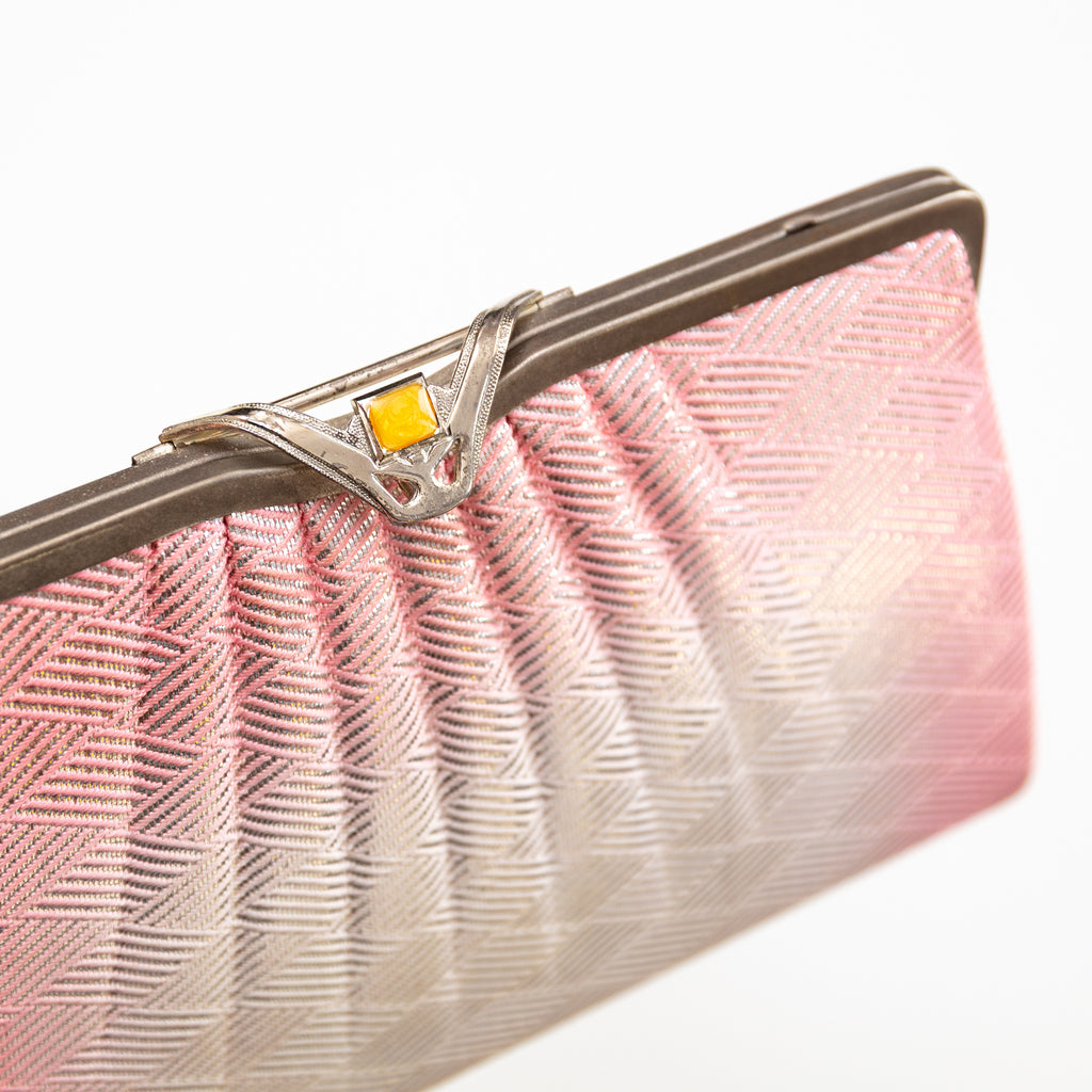 Close-up of the pink silk texture highlighting subtle ombre gradation and fine stitching details on the vintage Japanese