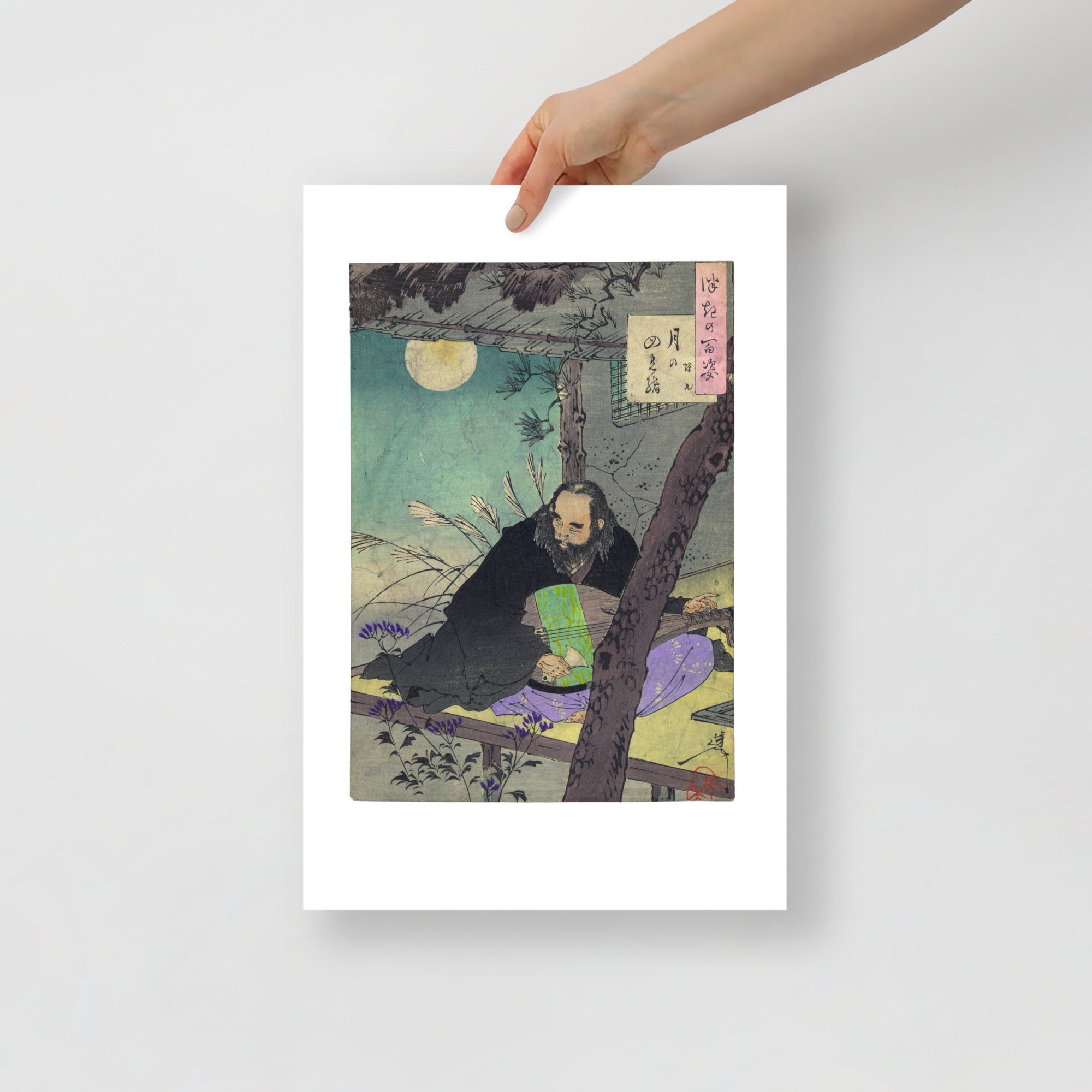 Close-up of the detailed brushwork highlighting the moon’s textured surface and subtle color variations in Yoshitoshi’s