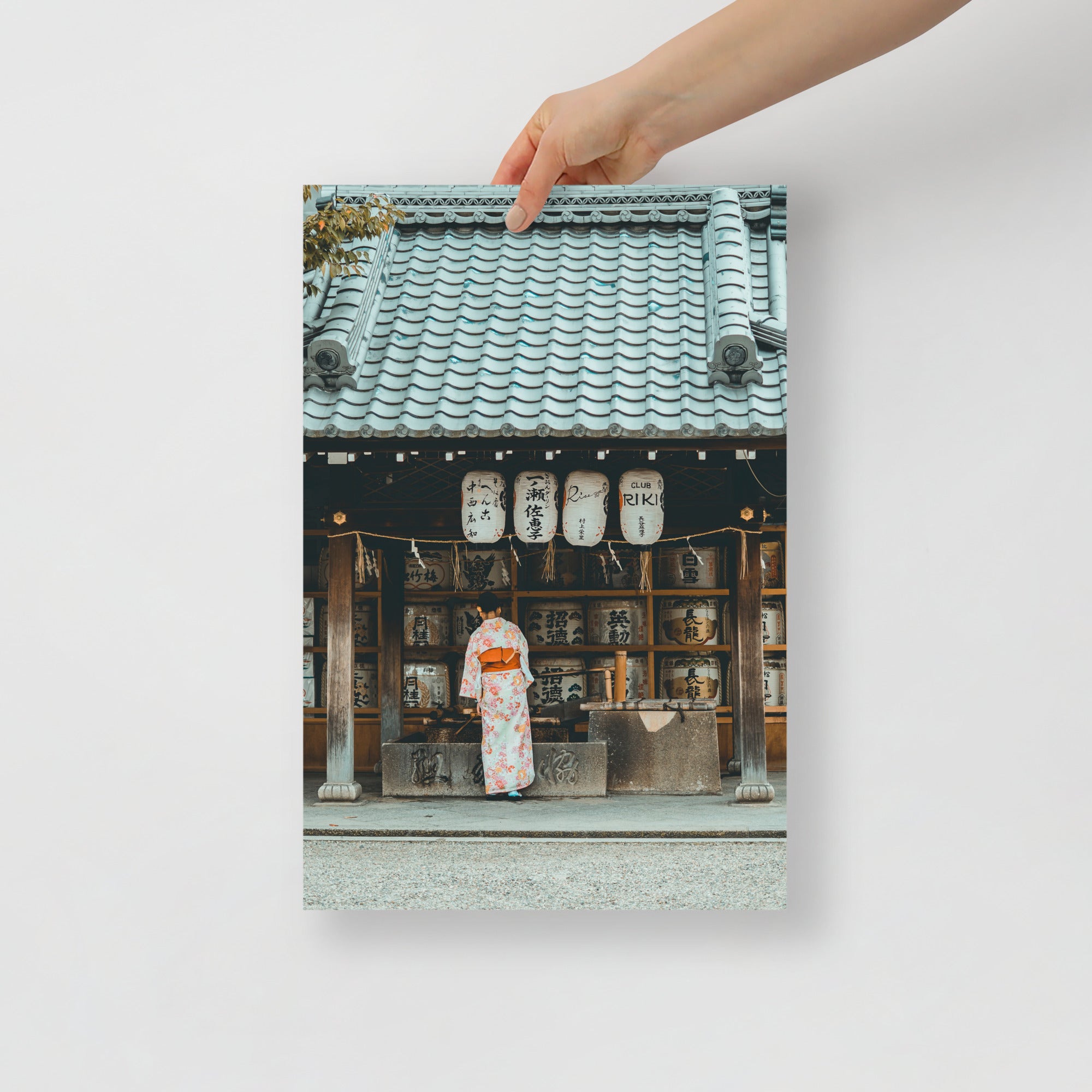 Close-up of the intricate lady print details with vibrant kimono patterns and delicate brushwork, showcasing traditional