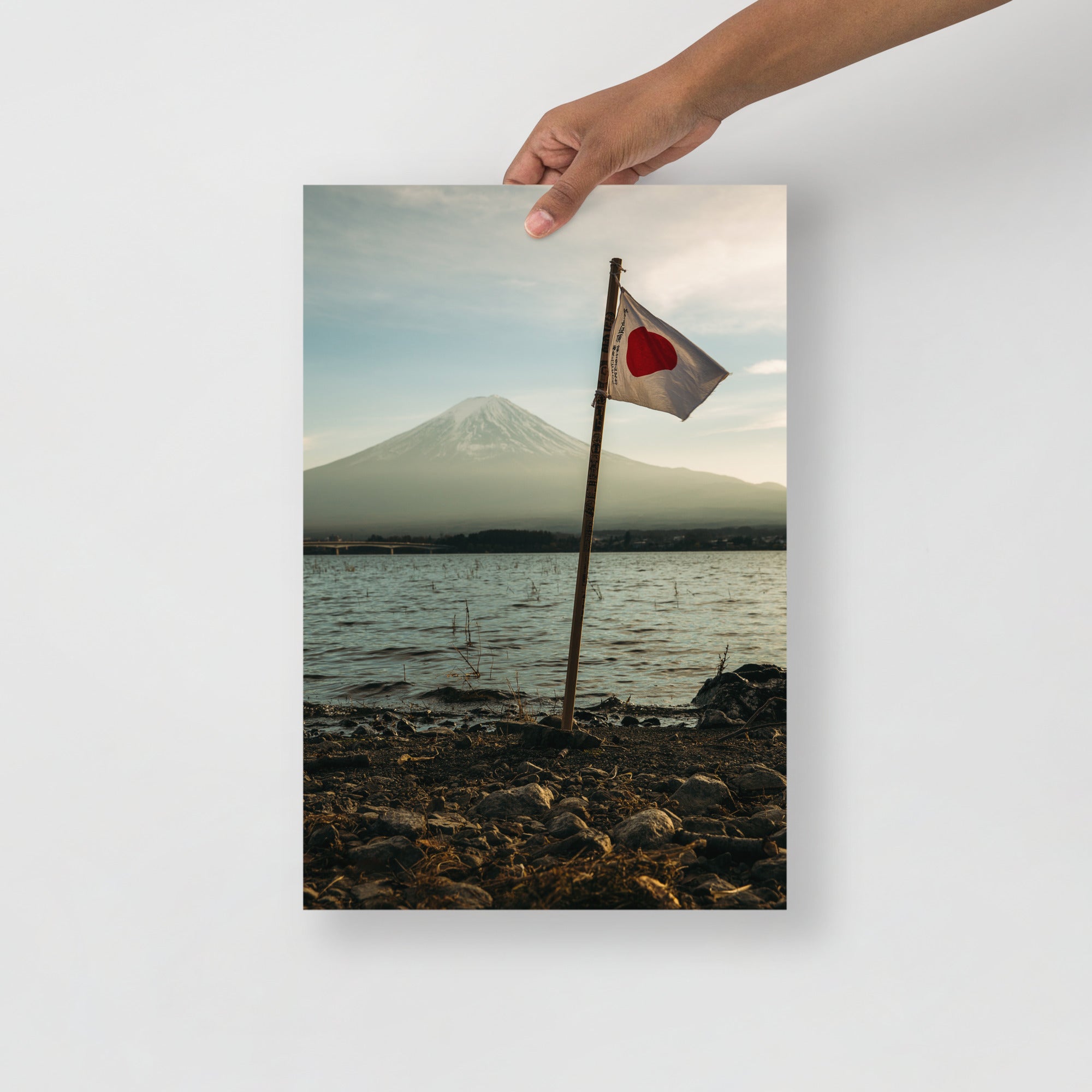 Close-up of Mount Fuji print's textured brushwork and subtle color gradation highlighting the artist's delicate etching