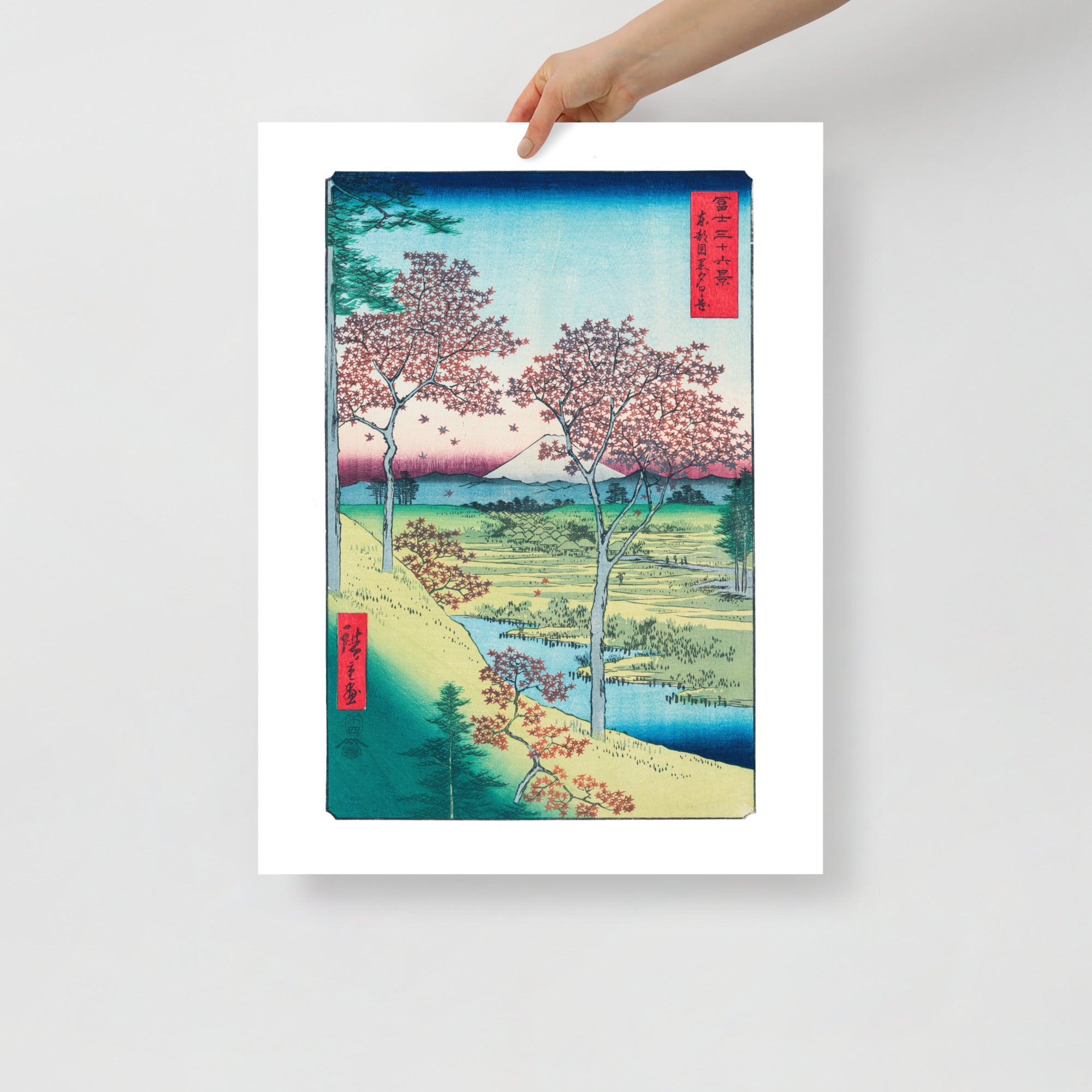 Close-up of textured woodgrain and intricate brushwork highlighting sunset hues on the Maples, with edition number visible