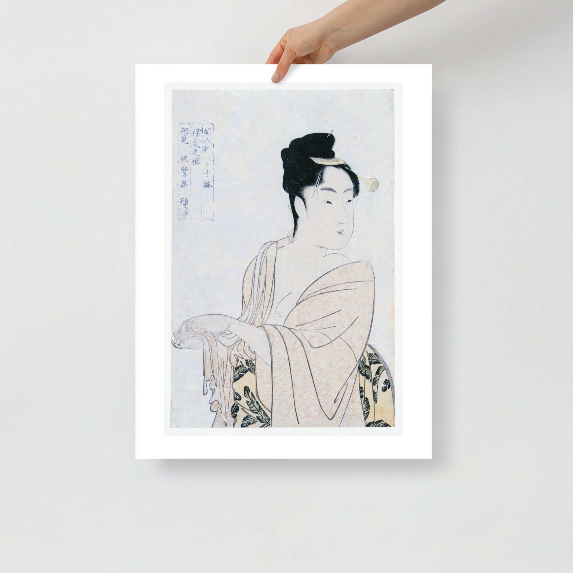 Close-up of the print’s intricate line work and subtle color gradations highlighting Utamaro’s delicate depiction of the