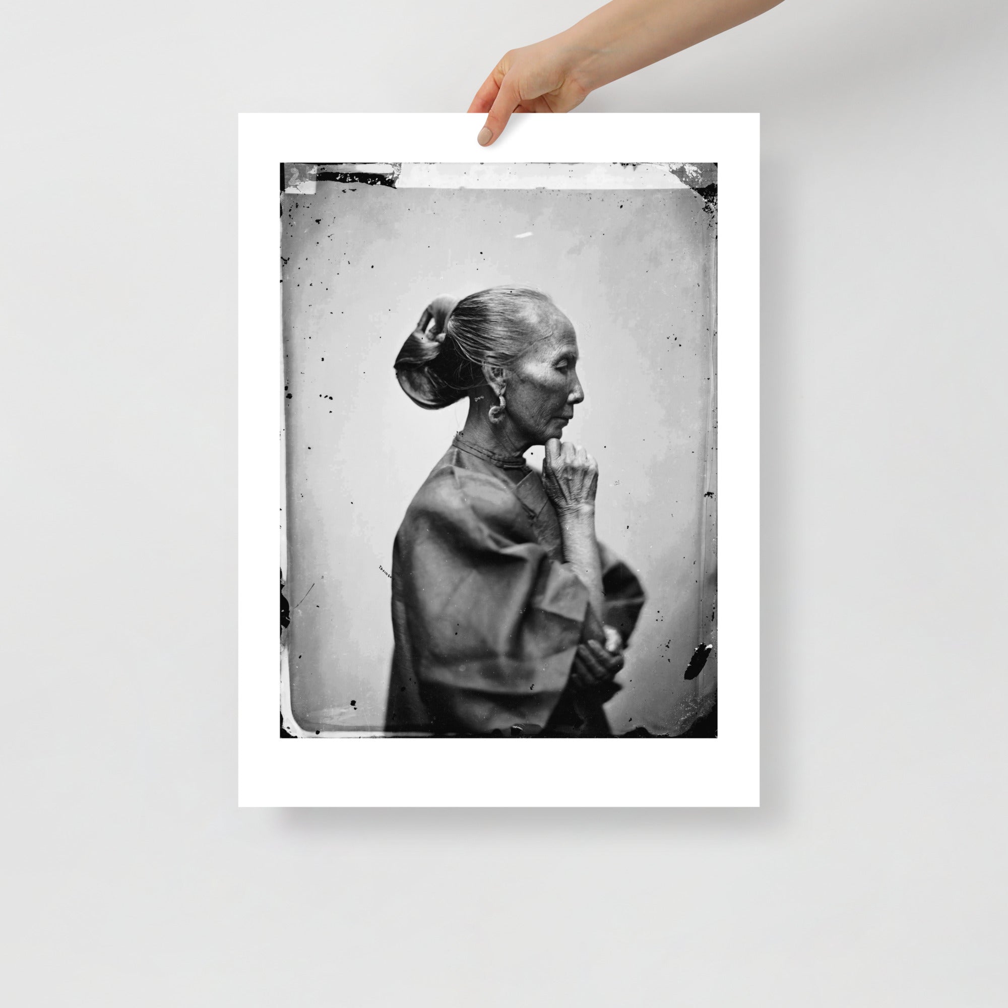 Close-up of intricate brushstroke texture highlighting the monochrome detailing and subtle tonal variations in the portrait.