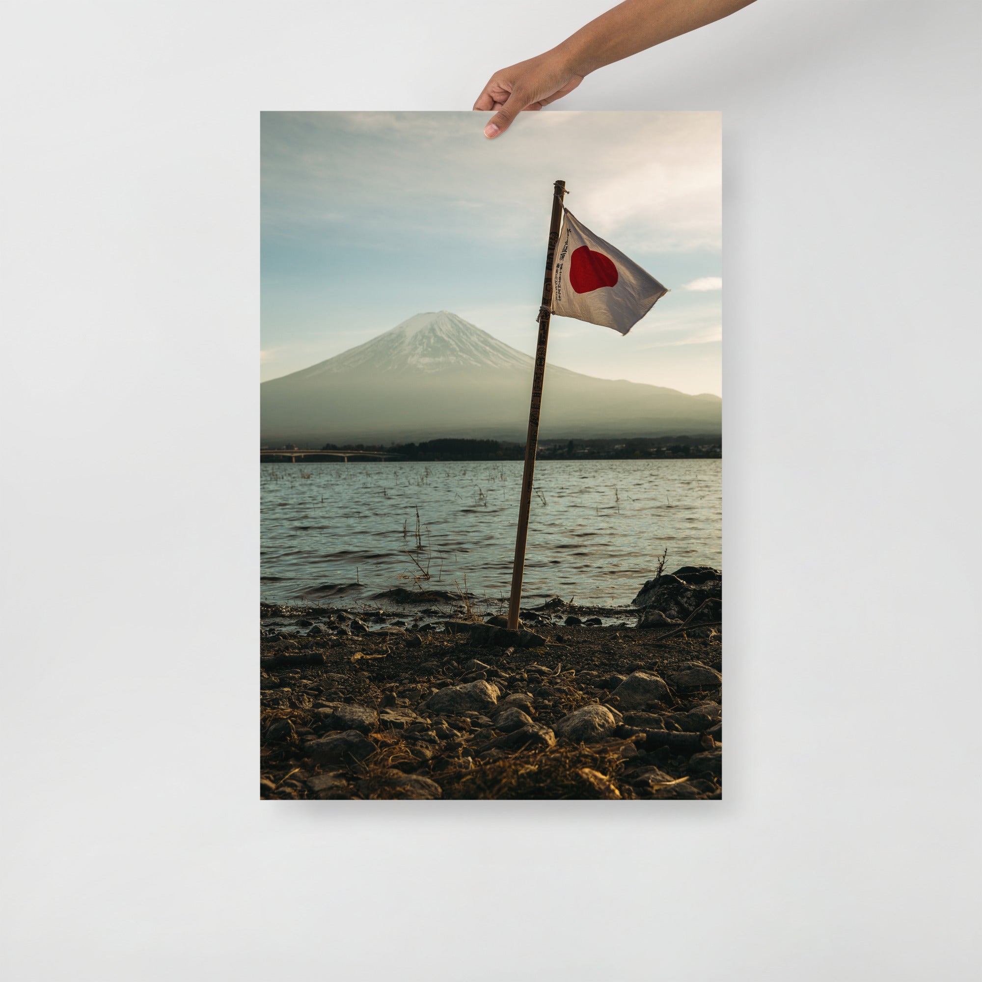 Vintage Japan art print detail showing textured paper surface and subtle brushstroke nuances in Mount Fuji landscape