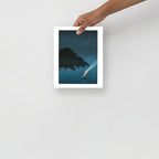 Close-up of textured timber block carving highlighting intricate linework and depth in the Pines at Night print details.