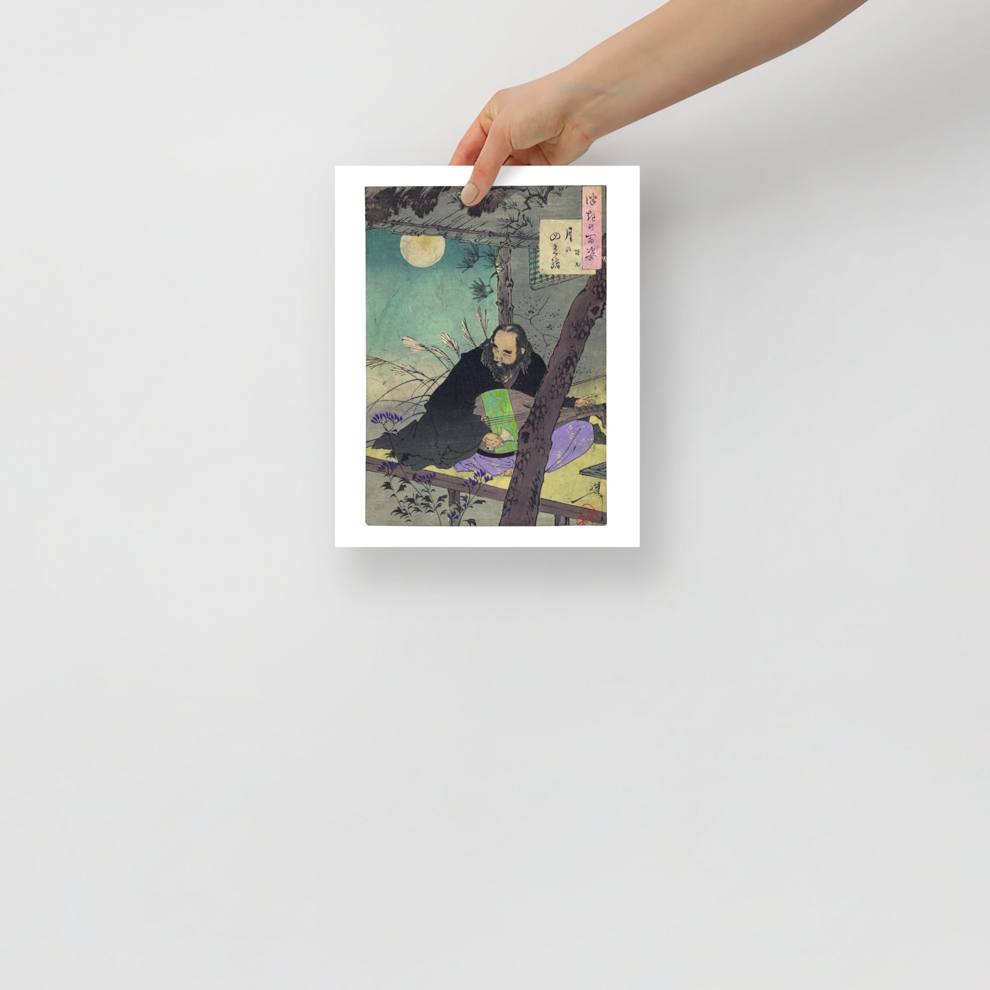 Detail of Yoshitoshi's prince portrait showing intricate brushwork and subtle color gradations in the moonlit background