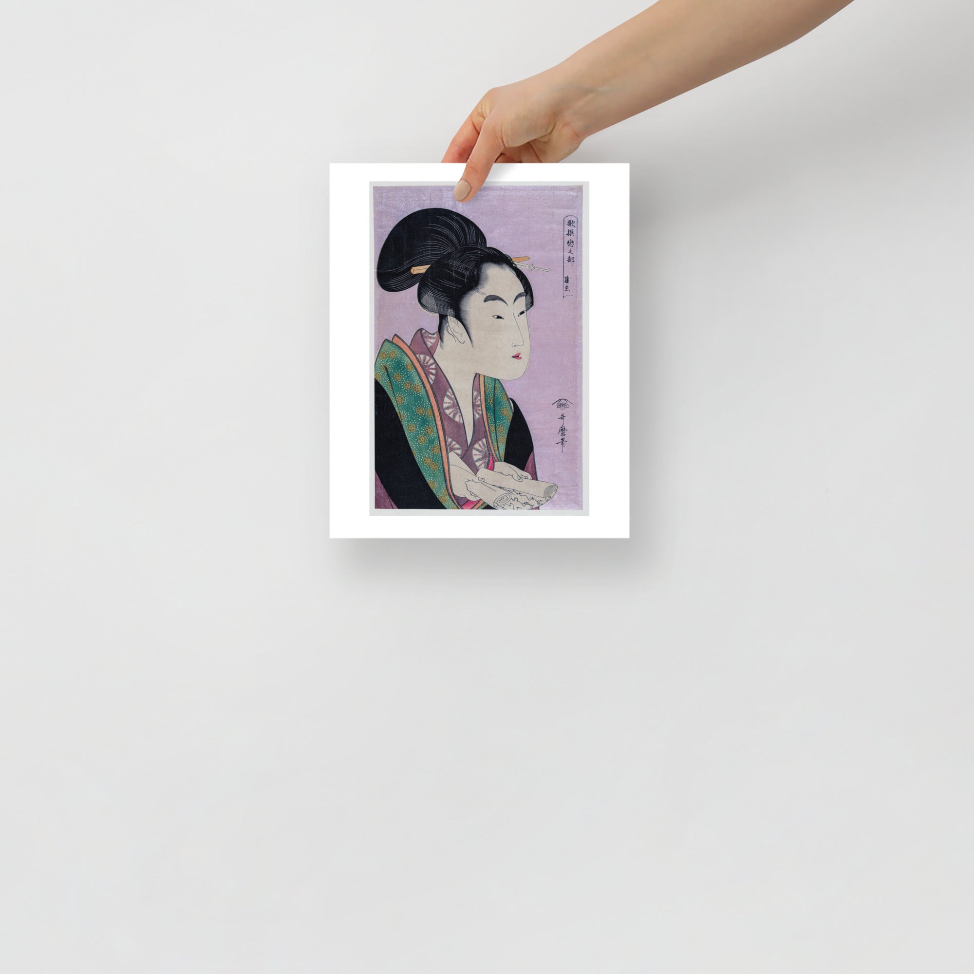 Close-up of intricate woodgrain texture and delicate linework highlighting Utamaro’s signature style in this antique print