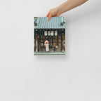 Close-up of the intricate lady print featuring delicate brushwork and subtle color gradations on textured paper from the Edo