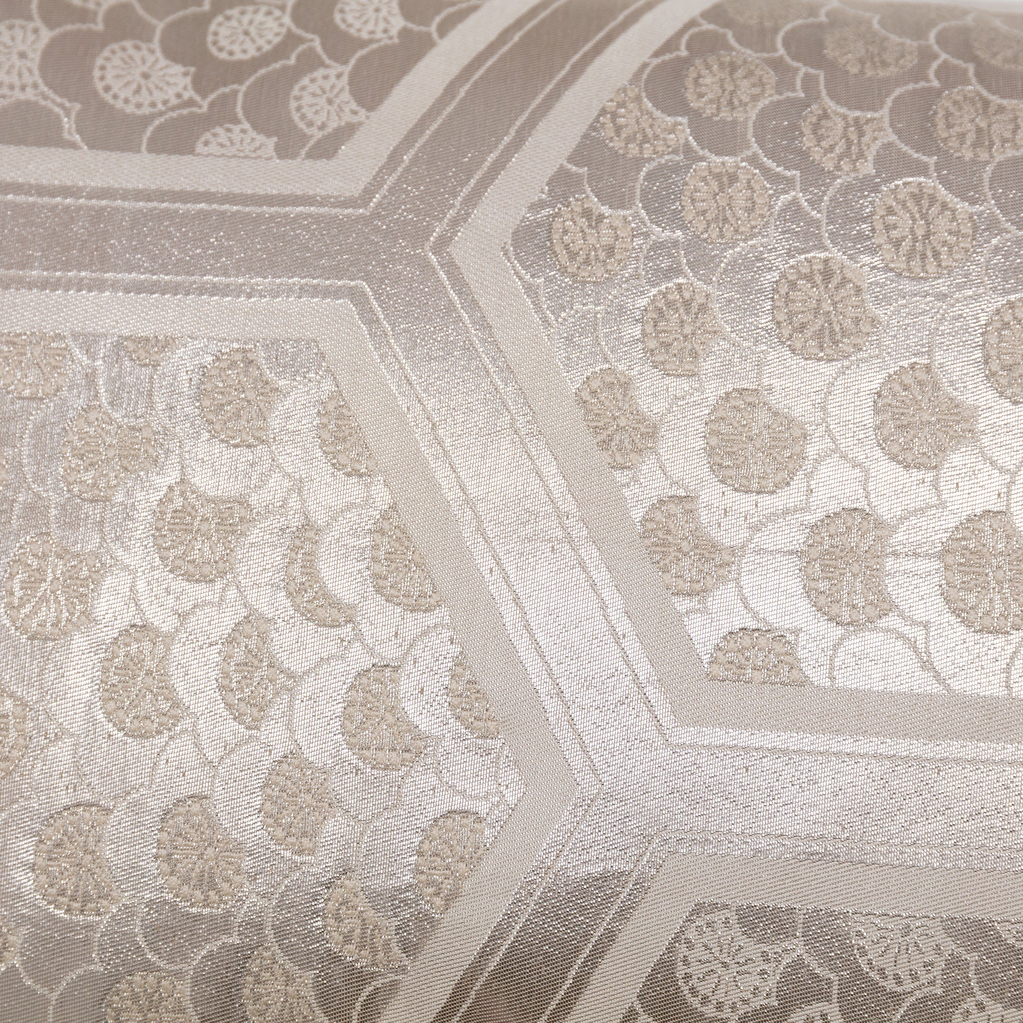 Close-up of the stitched oyster velvet back showcasing its plush texture and subtle sheen alongside the shimmering metallic