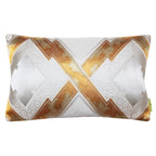 Cream Silk Cushion with Gold Embroidery, Upcycled Japanese Obi Pillow, Metallic Geometric design, plush texture, decorative