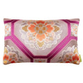 Mauve silk obi pillow featuring metallic floral embroidery and pink silk backing, by Hunted and Stuffed, 16x16 inches