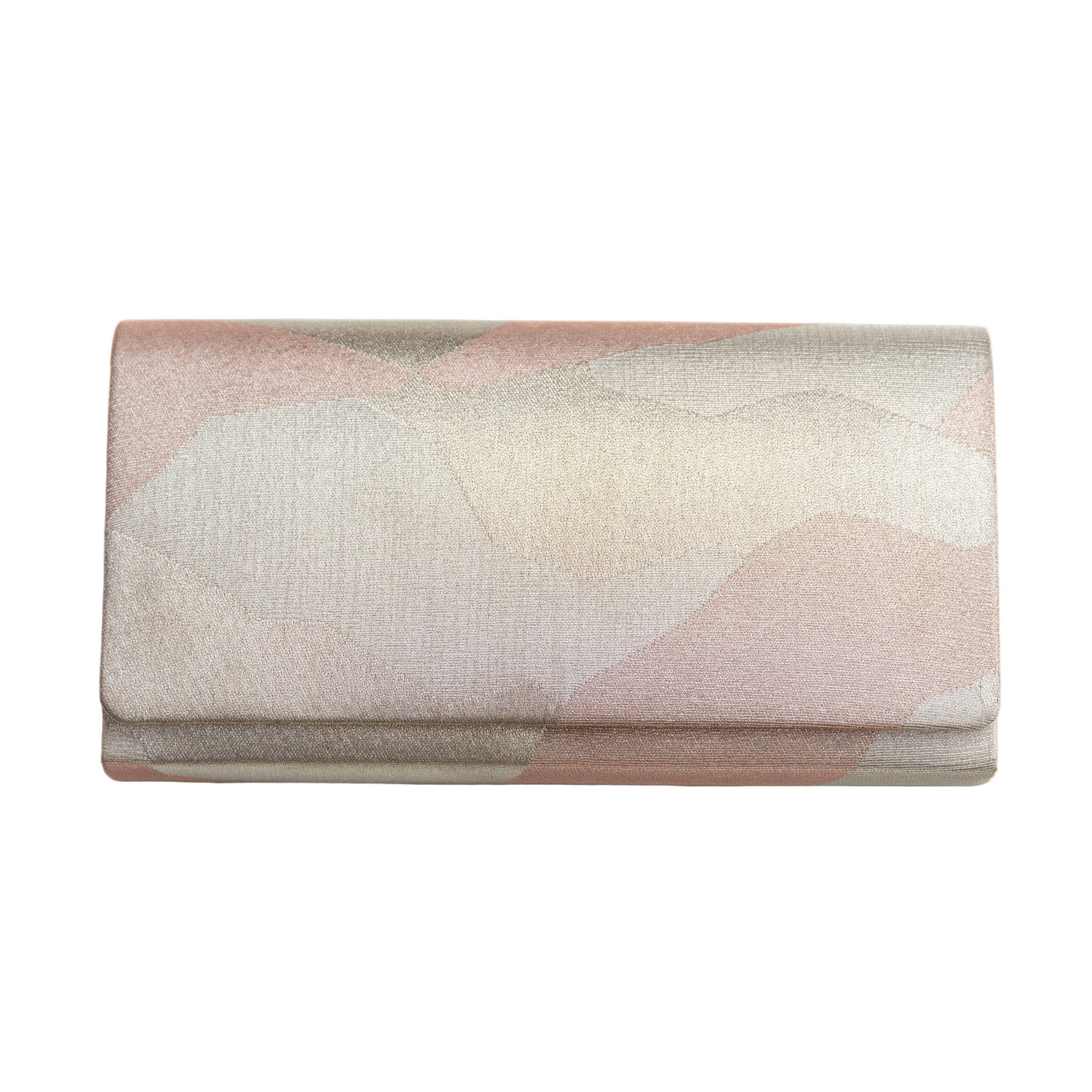 Pink silver vintage Japanese silk clutch bag with abstract metallic pattern, by Hunted and Stuffed, vintage kimono style