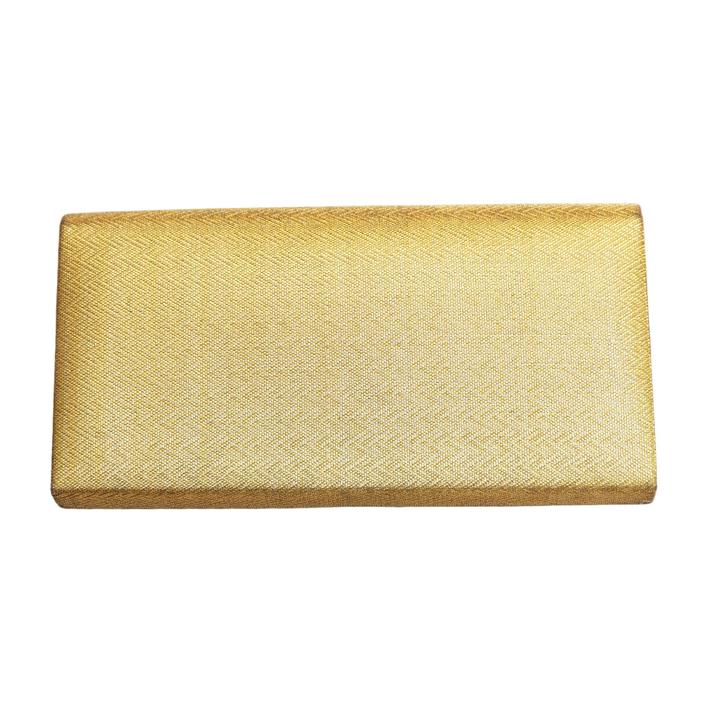 Close-up of the textured metallic gold fabric with intricate orange diamond embroidery highlighting the vintage kimono silk