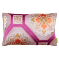 Hunted and Stuffed metallic pink silk Obi pillow with mauve-orange floral accents, rectangular shape, textured silk surface