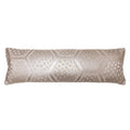 Hunted and Stuffed metallic silver long bolster pillow with Japanese kimono silk cover and oyster velvet back, 24 inches