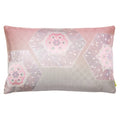 Pink ombre silk obi cushion with silver hanabishi floral hexagon patterns, soft textured fabric, measures approximately
