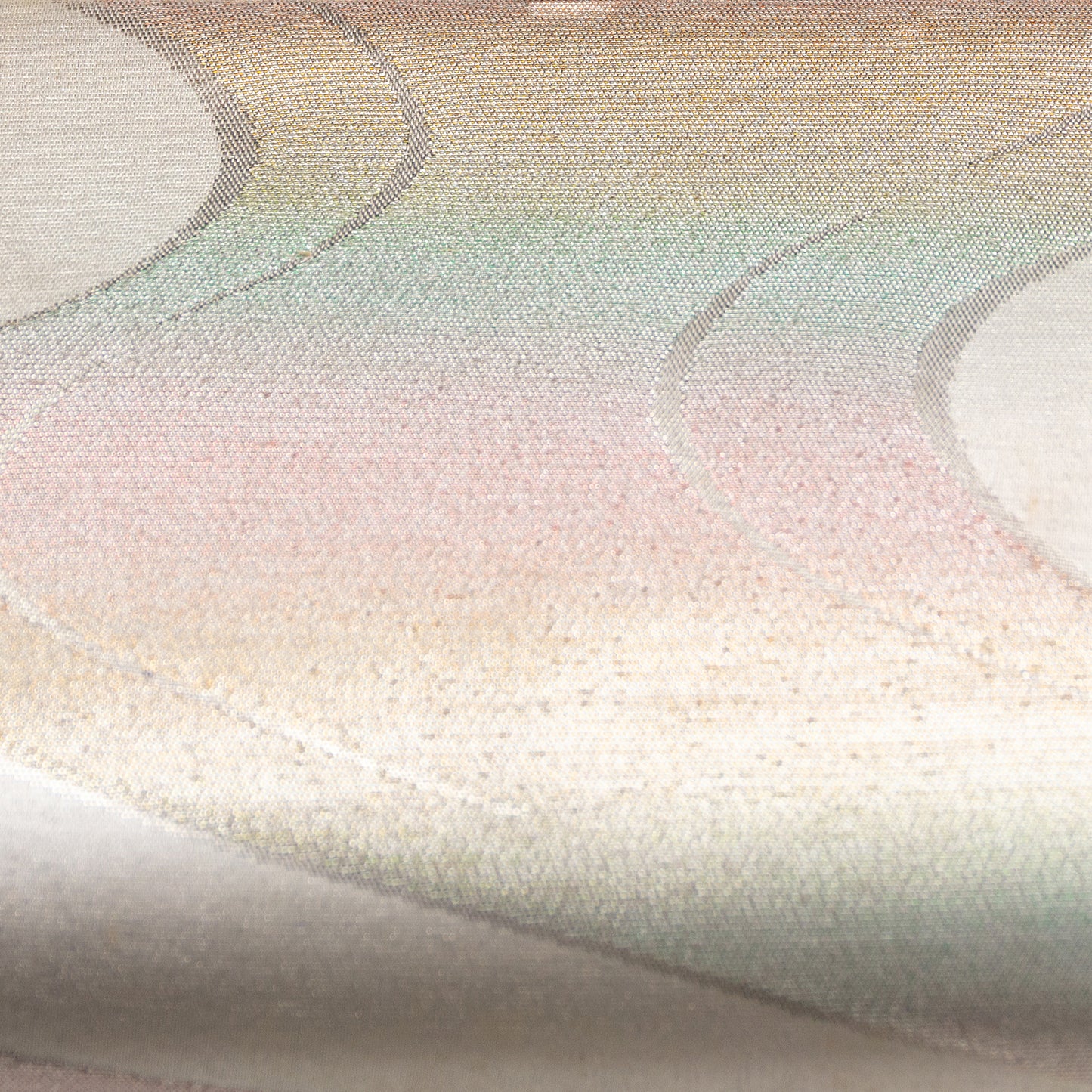 Pastel silk clutch bag with metallic accents.