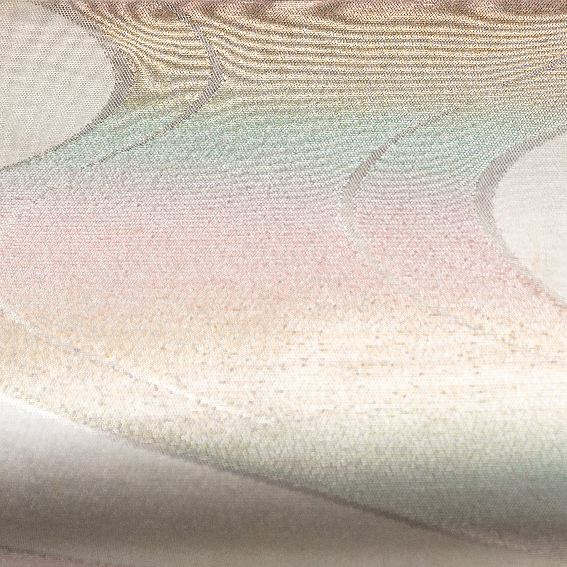 Pastel silk clutch bag with metallic accents.