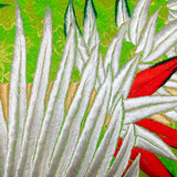 Silver feathers embroidery on green silk bolster pillow.
